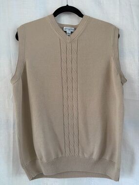 Sportscraft Men’s V-Neck Cable Knit Sweater Vest - Tan